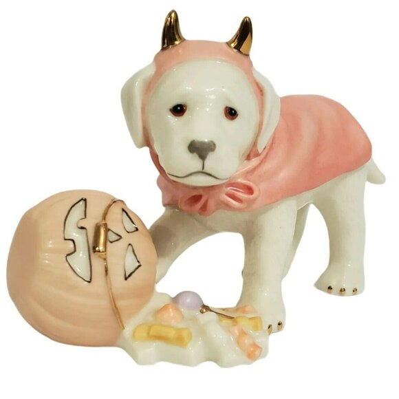Lenox Puppy Sweet Little Devil Labrador Halloween Dog Pumpkin 24k Gold Accents - Picture 10 of 12